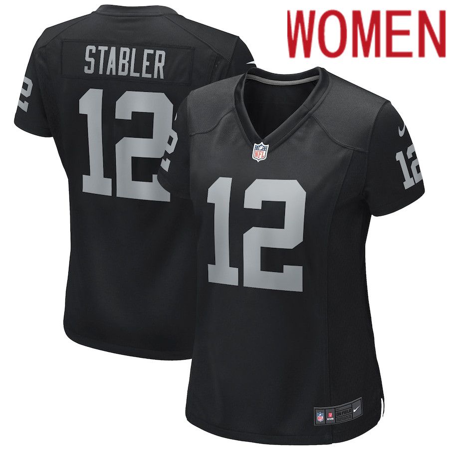 Women Oakland Raiders 12 Ken Stabler Nike Black Game Retired Player NFL Jersey